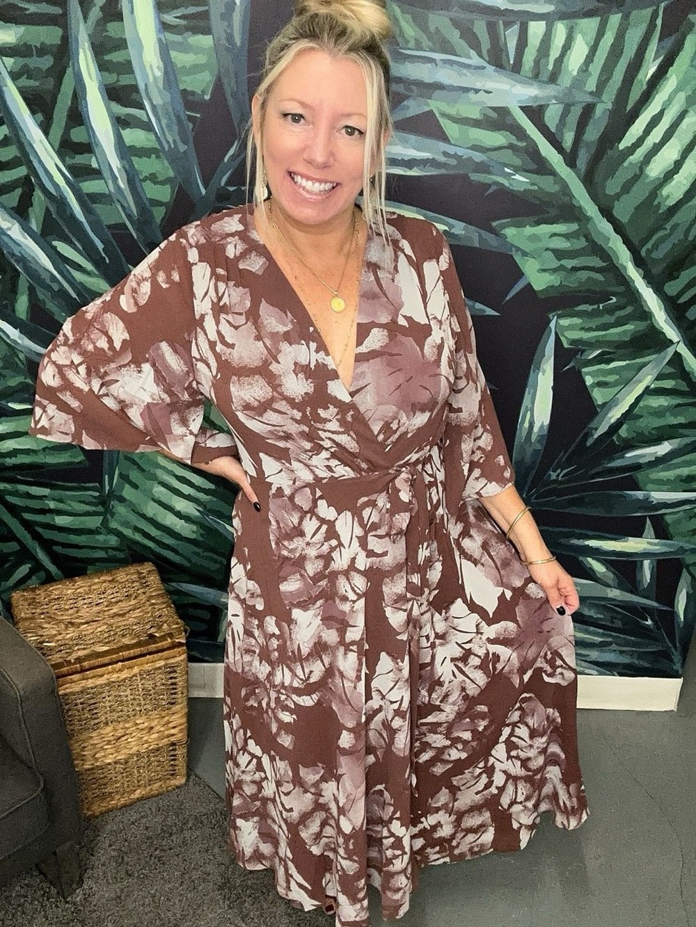 Brown Floral Wrap Maxi Dress